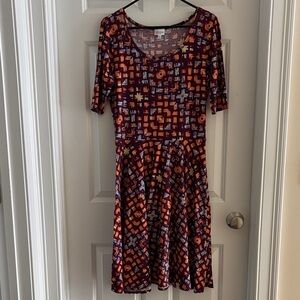 LuLaRoe Geometric Purple and Orange Midi Dress